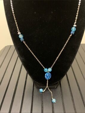 Blue Crystal Accent Drop Necklace